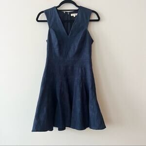 Rebecca Taylor Blue Jacquard V-Neck Fit and Flare Sleeveless Dress